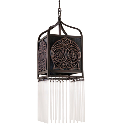 Meyda Lighting Celtic Knot 7"Sq Mahogany Bronze Mini Pendant Light With Multi-Colored Shade Glass