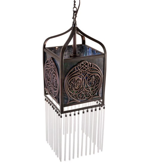 Meyda Lighting Celtic Knot 7"Sq Mahogany Bronze Mini Pendant Light With Multi-Colored Shade Glass