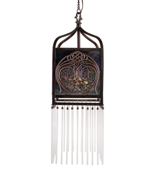 Meyda Lighting Celtic Knot 7"Sq Mahogany Bronze Mini Pendant Light With Multi-Colored Shade Glass