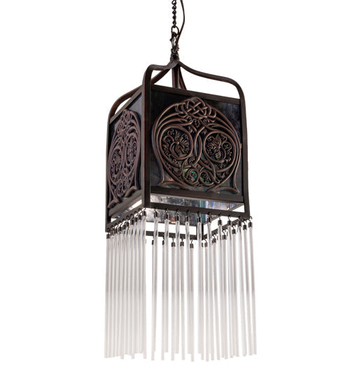 Meyda Lighting Celtic Knot 7"Sq Mahogany Bronze Mini Pendant Light With Multi-Colored Shade Glass