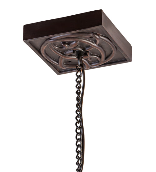 Meyda Lighting Celtic Knot 7"Sq Mahogany Bronze Mini Pendant Light With Multi-Colored Shade Glass