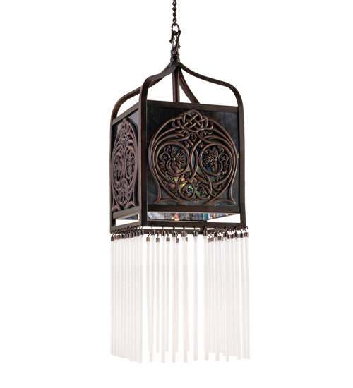 Meyda Lighting Celtic Knot 7"Sq Mahogany Bronze Mini Pendant Light With Multi-Colored Shade Glass