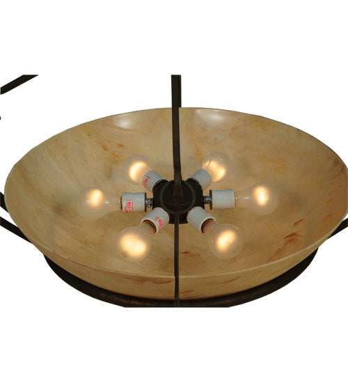 Meyda Lighting Ceres 36" 6-Light Gilded Tobacco Semi-flush Mount Ceiling Light With Beige Travertine Idalight Shade