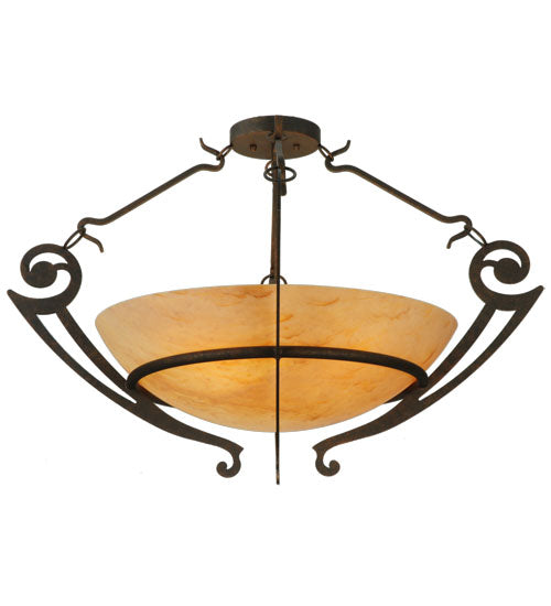 Meyda Lighting Ceres 36" 6-Light Gilded Tobacco Semi-flush Mount Ceiling Light With Beige Travertine Idalight Shade