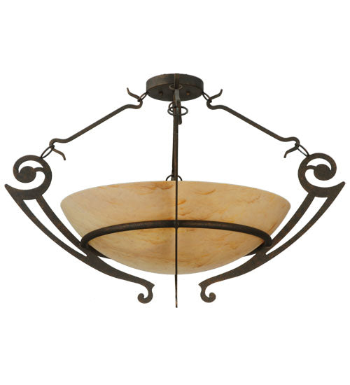 Meyda Lighting Ceres 36" 6-Light Gilded Tobacco Semi-flush Mount Ceiling Light With Beige Travertine Idalight Shade
