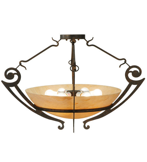 Meyda Lighting Ceres 36" 6-Light Gilded Tobacco Semi-flush Mount Ceiling Light With Beige Travertine Idalight Shade