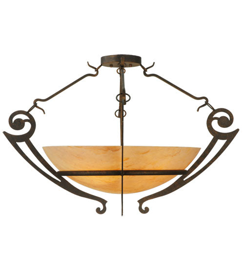 Meyda Lighting Ceres 36" 6-Light Gilded Tobacco Semi-flush Mount Ceiling Light With Beige Travertine Idalight Shade