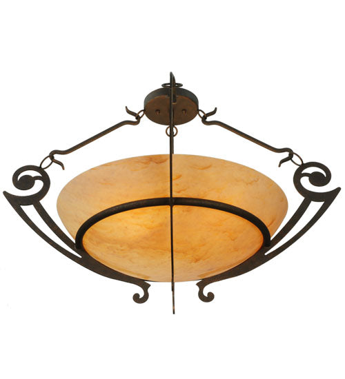 Meyda Lighting Ceres 36" 6-Light Gilded Tobacco Semi-flush Mount Ceiling Light With Beige Travertine Idalight Shade