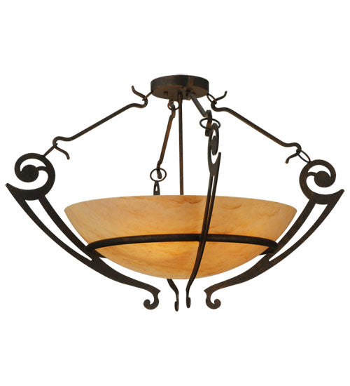 Meyda Lighting Ceres 36" 6-Light Gilded Tobacco Semi-flush Mount Ceiling Light With Beige Travertine Idalight Shade