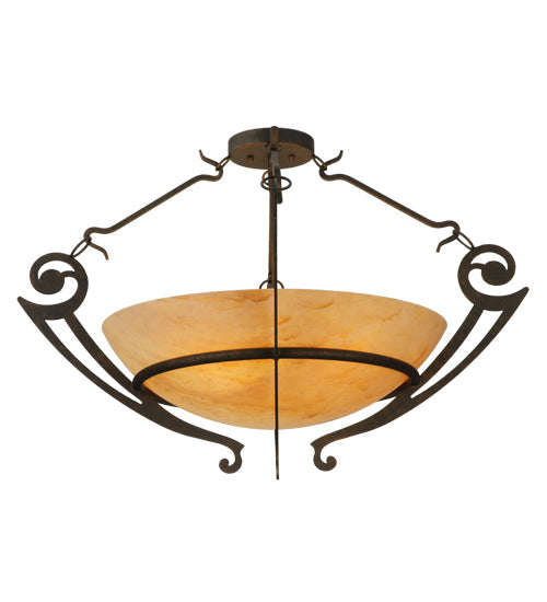 Meyda Lighting Ceres 36" 6-Light Gilded Tobacco Semi-flush Mount Ceiling Light With Beige Travertine Idalight Shade