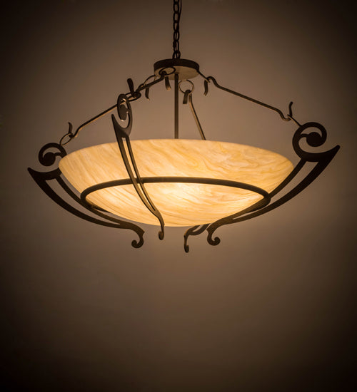 Meyda Lighting Ceres 42" 6-Light Gilded Tobacco Inverted Pendant Light With Creme Carrare Idalight Shade Glass