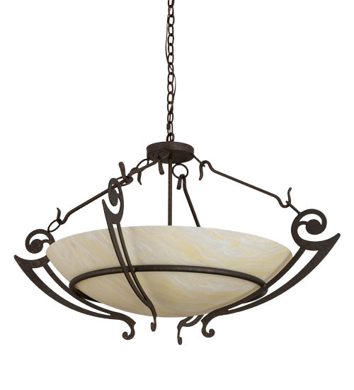 Meyda Lighting Ceres 42" 6-Light Gilded Tobacco Inverted Pendant Light With Creme Carrare Idalight Shade Glass