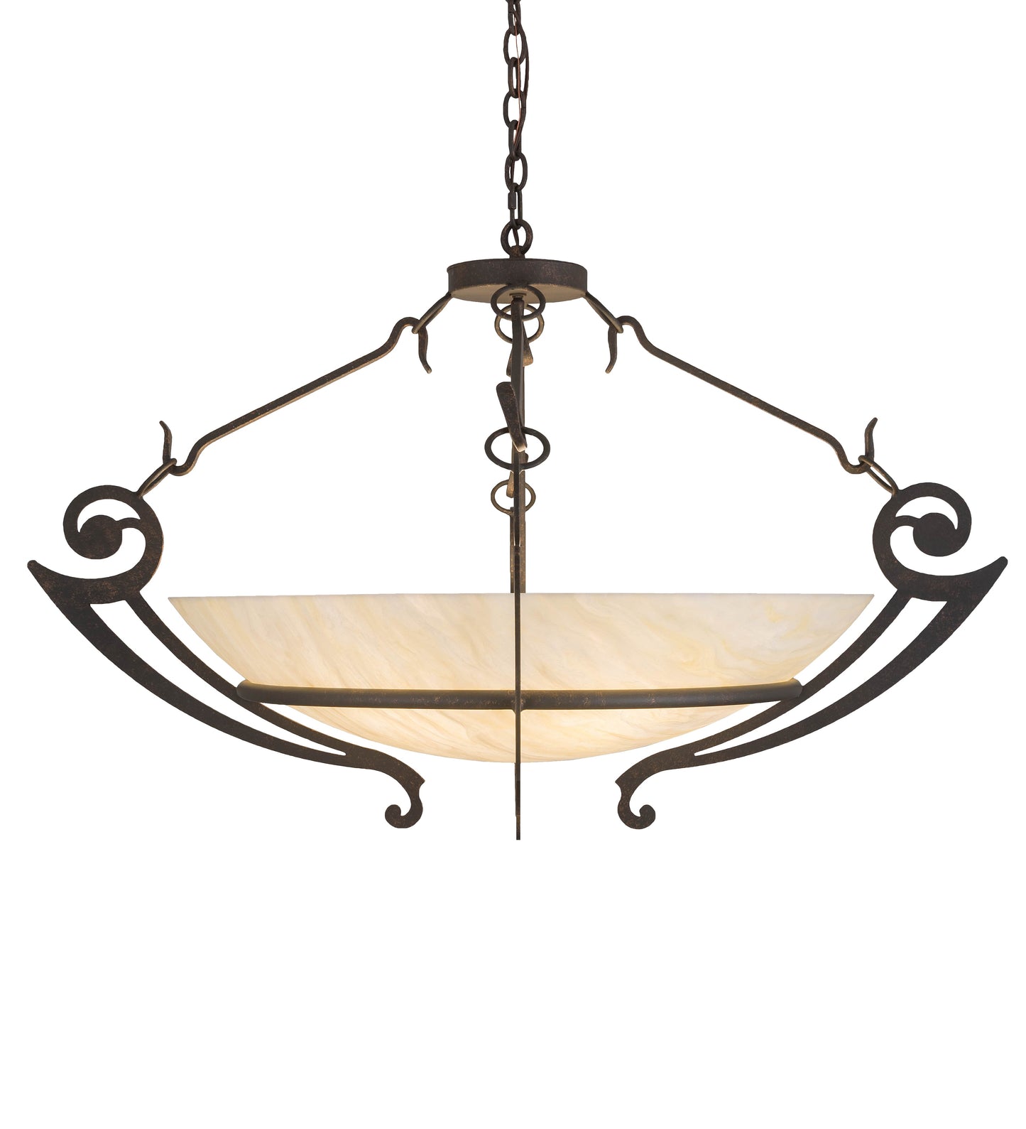 Meyda Lighting Ceres 42" 6-Light Gilded Tobacco Inverted Pendant Light With Creme Carrare Idalight Shade Glass