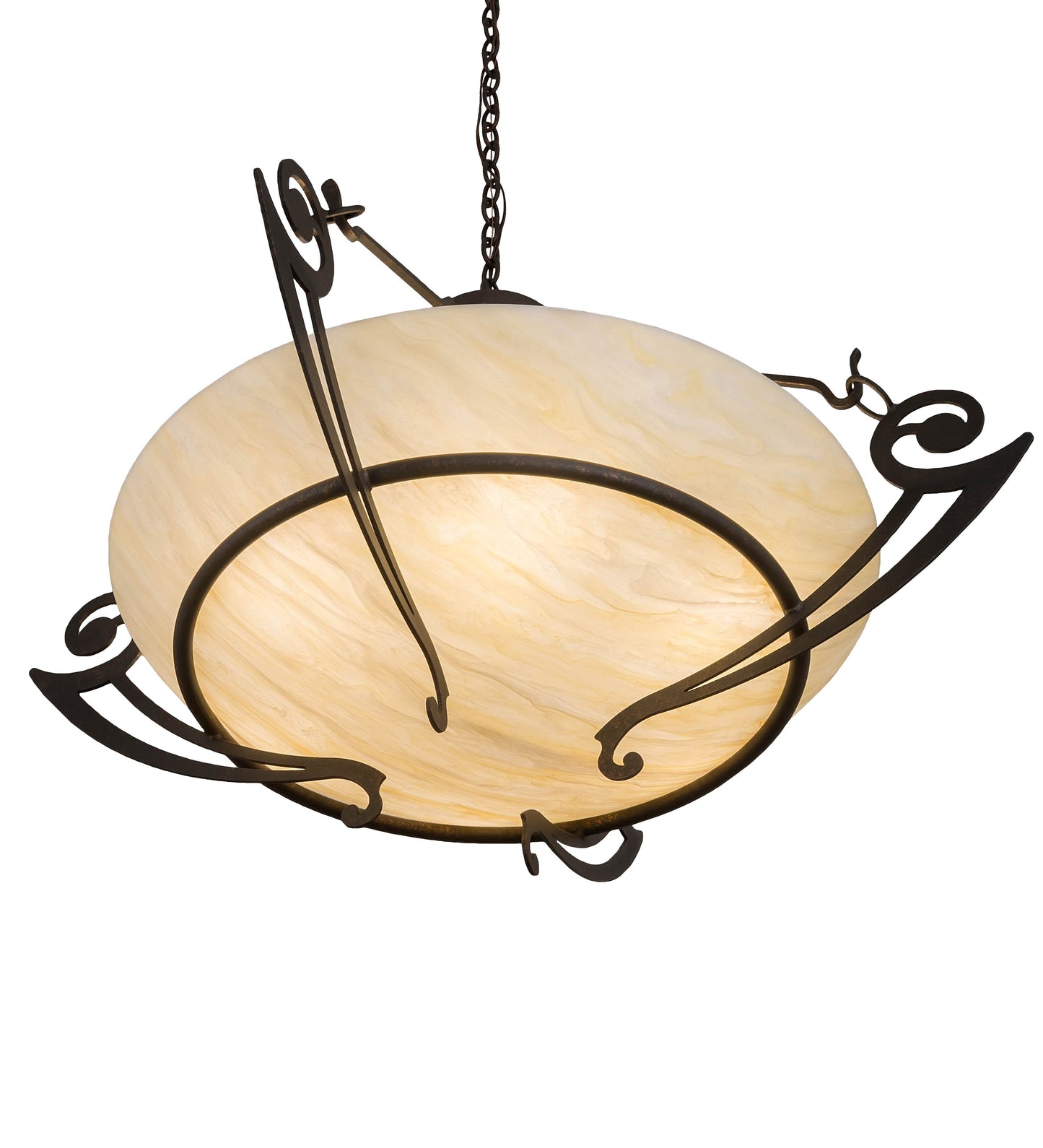 Meyda Lighting Ceres 42" 6-Light Gilded Tobacco Inverted Pendant Light With Creme Carrare Idalight Shade Glass
