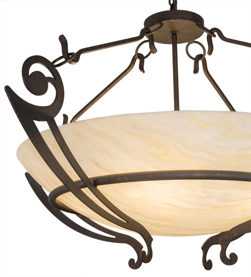 Meyda Lighting Ceres 42" 6-Light Gilded Tobacco Inverted Pendant Light With Creme Carrare Idalight Shade Glass
