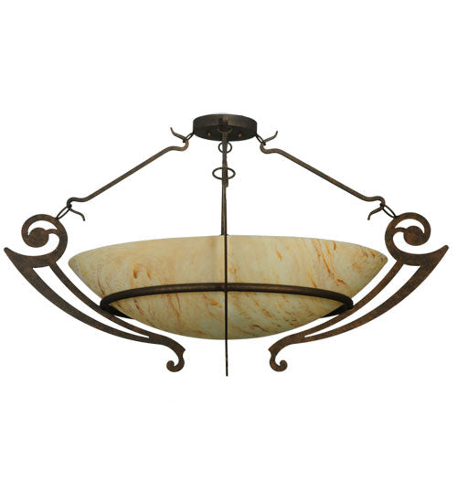 Meyda Lighting Ceres 42" 6-Light Gilded Tobacco Semi-flush Mount Ceiling Light With Beige Travertine Idalight Shade