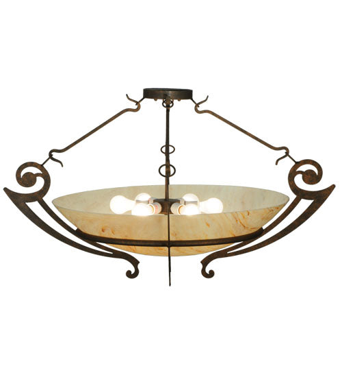 Meyda Lighting Ceres 42" 6-Light Gilded Tobacco Semi-flush Mount Ceiling Light With Beige Travertine Idalight Shade