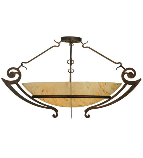 Meyda Lighting Ceres 42" 6-Light Gilded Tobacco Semi-flush Mount Ceiling Light With Beige Travertine Idalight Shade