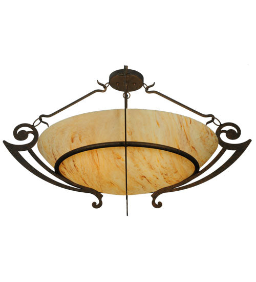 Meyda Lighting Ceres 42" 6-Light Gilded Tobacco Semi-flush Mount Ceiling Light With Beige Travertine Idalight Shade