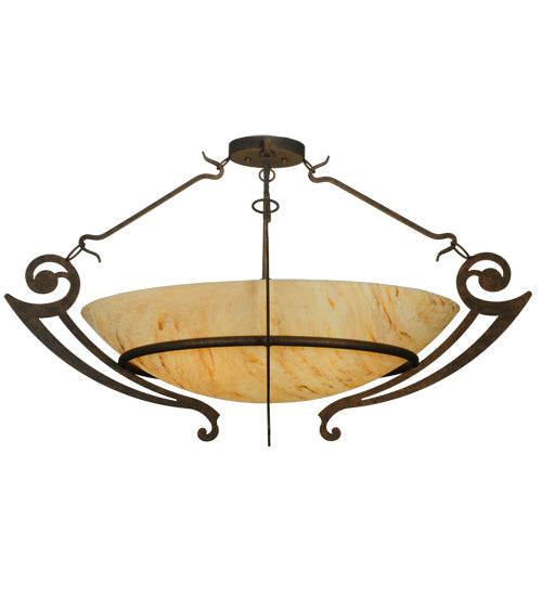 Meyda Lighting Ceres 42" 6-Light Gilded Tobacco Semi-flush Mount Ceiling Light With Beige Travertine Idalight Shade