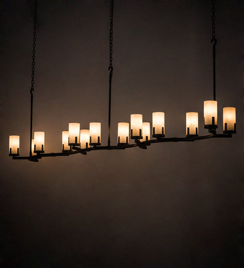 Meyda Lighting Cero 118" 14-Light Charred Iron Island Chandelier With Sahara Taupe Idalight Shade