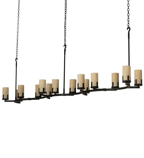 Meyda Lighting Cero 118" 14-Light Charred Iron Island Chandelier With Sahara Taupe Idalight Shade