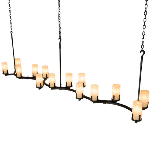 Meyda Lighting Cero 118" 14-Light Charred Iron Island Chandelier With Sahara Taupe Idalight Shade