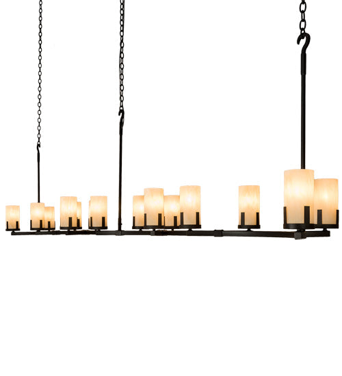 Meyda Lighting Cero 118" 14-Light Charred Iron Island Chandelier With Sahara Taupe Idalight Shade