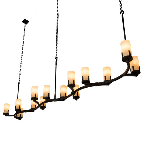 Meyda Lighting Cero 118" 14-Light Charred Iron Island Chandelier With Sahara Taupe Idalight Shade