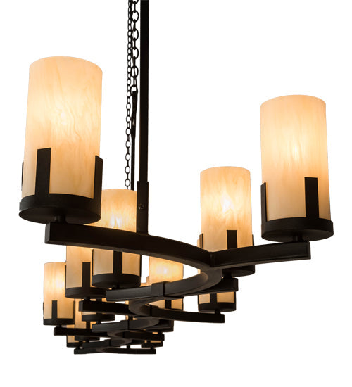 Meyda Lighting Cero 118" 14-Light Charred Iron Island Chandelier With Sahara Taupe Idalight Shade
