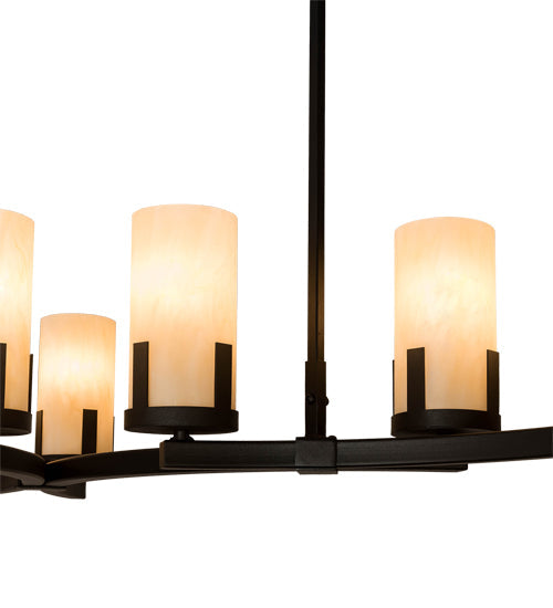 Meyda Lighting Cero 118" 14-Light Charred Iron Island Chandelier With Sahara Taupe Idalight Shade
