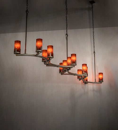 Meyda Lighting Cero 118" 14-Light Painted Antique Brass Island Chandelier With Maduro Idalight Shade