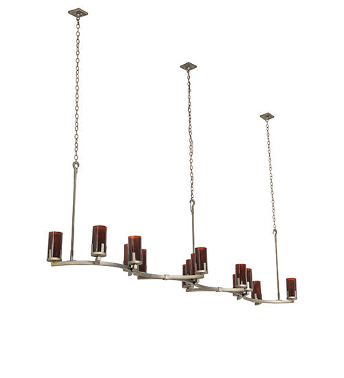Meyda Lighting Cero 118" 14-Light Painted Antique Brass Island Chandelier With Maduro Idalight Shade