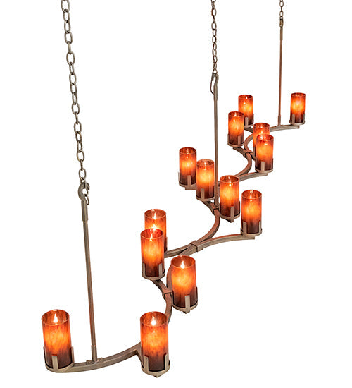 Meyda Lighting Cero 118" 14-Light Painted Antique Brass Island Chandelier With Maduro Idalight Shade