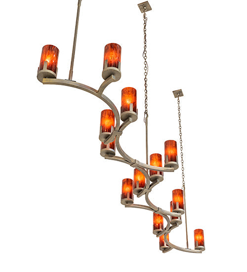 Meyda Lighting Cero 118" 14-Light Painted Antique Brass Island Chandelier With Maduro Idalight Shade