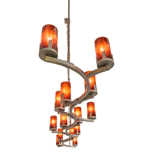 Meyda Lighting Cero 118" 14-Light Painted Antique Brass Island Chandelier With Maduro Idalight Shade