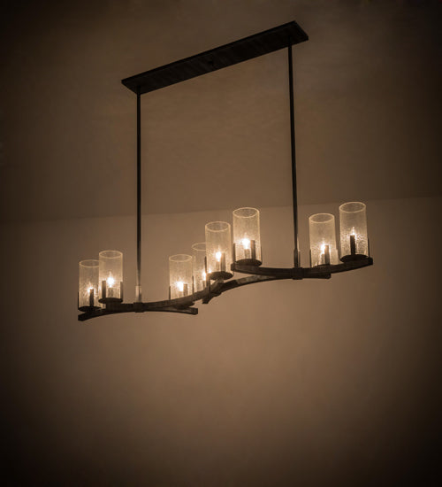 Meyda Lighting Cero 53" 8-Light Antique Iron Gate Island Chandelier With Clear Seeded Shade Glass