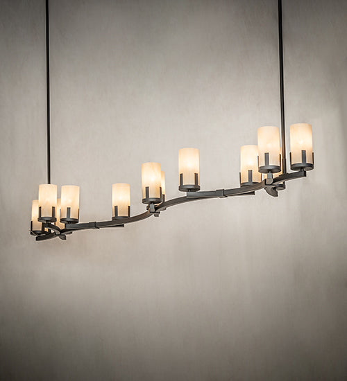 Meyda Lighting Cero 96" 12-Light Charred Iron Island Chandelier With Beige Sahara Taupe Idalight Shade
