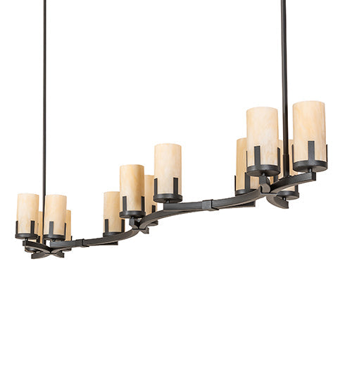 Meyda Lighting Cero 96" 12-Light Charred Iron Island Chandelier With Beige Sahara Taupe Idalight Shade