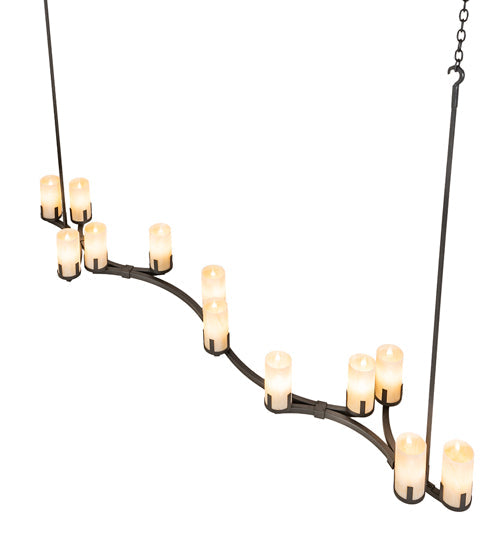 Meyda Lighting Cero 96" 12-Light Charred Iron Island Chandelier With Beige Sahara Taupe Idalight Shade