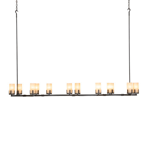 Meyda Lighting Cero 96" 12-Light Charred Iron Island Chandelier With Beige Sahara Taupe Idalight Shade