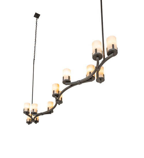 Meyda Lighting Cero 96" 12-Light Charred Iron Island Chandelier With Beige Sahara Taupe Idalight Shade
