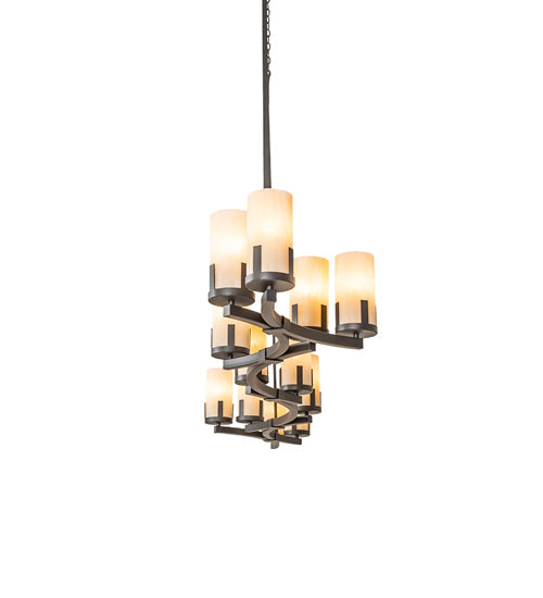 Meyda Lighting Cero 96" 12-Light Charred Iron Island Chandelier With Beige Sahara Taupe Idalight Shade
