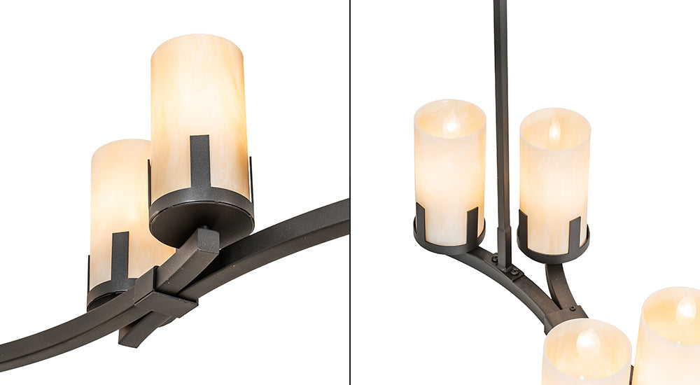 Meyda Lighting Cero 96" 12-Light Charred Iron Island Chandelier With Beige Sahara Taupe Idalight Shade