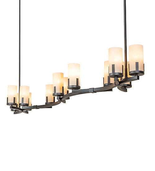 Meyda Lighting Cero 96" 12-Light Charred Iron Island Chandelier With Beige Sahara Taupe Idalight Shade