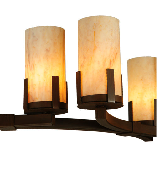 Meyda Lighting Cero 96" 12-Light Rustic Iron Chandelier With Travertine Idalight Shade Glass