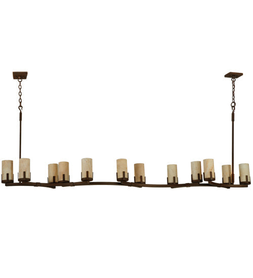 Meyda Lighting Cero 96" 12-Light Rustic Iron Chandelier With Travertine Idalight Shade Glass
