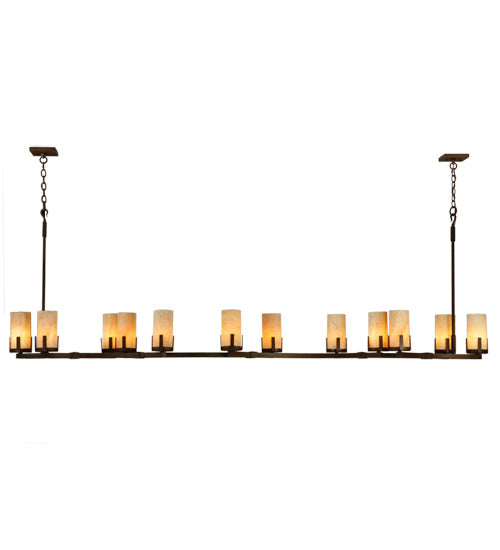 Meyda Lighting Cero 96" 12-Light Rustic Iron Chandelier With Travertine Idalight Shade Glass