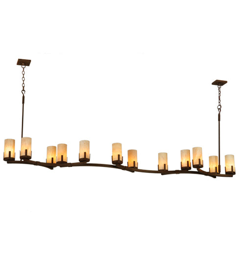 Meyda Lighting Cero 96" 12-Light Rustic Iron Chandelier With Travertine Idalight Shade Glass