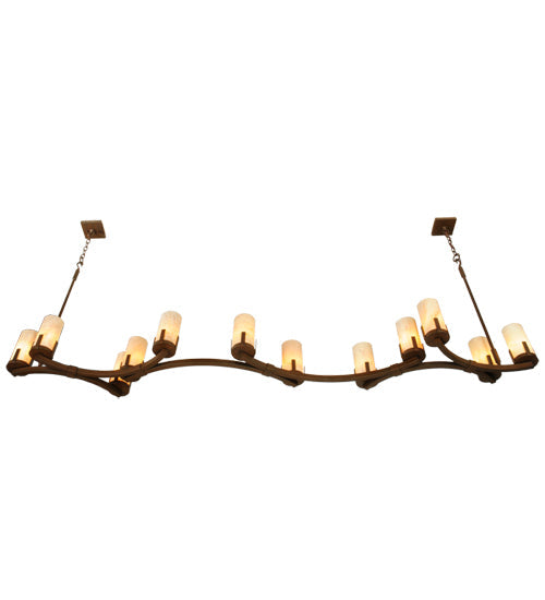 Meyda Lighting Cero 96" 12-Light Rustic Iron Chandelier With Travertine Idalight Shade Glass